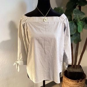 Banana Republic Off Shoulder Cotton Striped Blouse